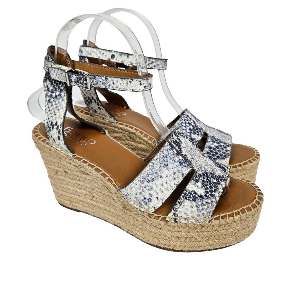 Franco Sarto Talya Snake Embossed Leather Espadrille Platform Wedge Sandal 7
